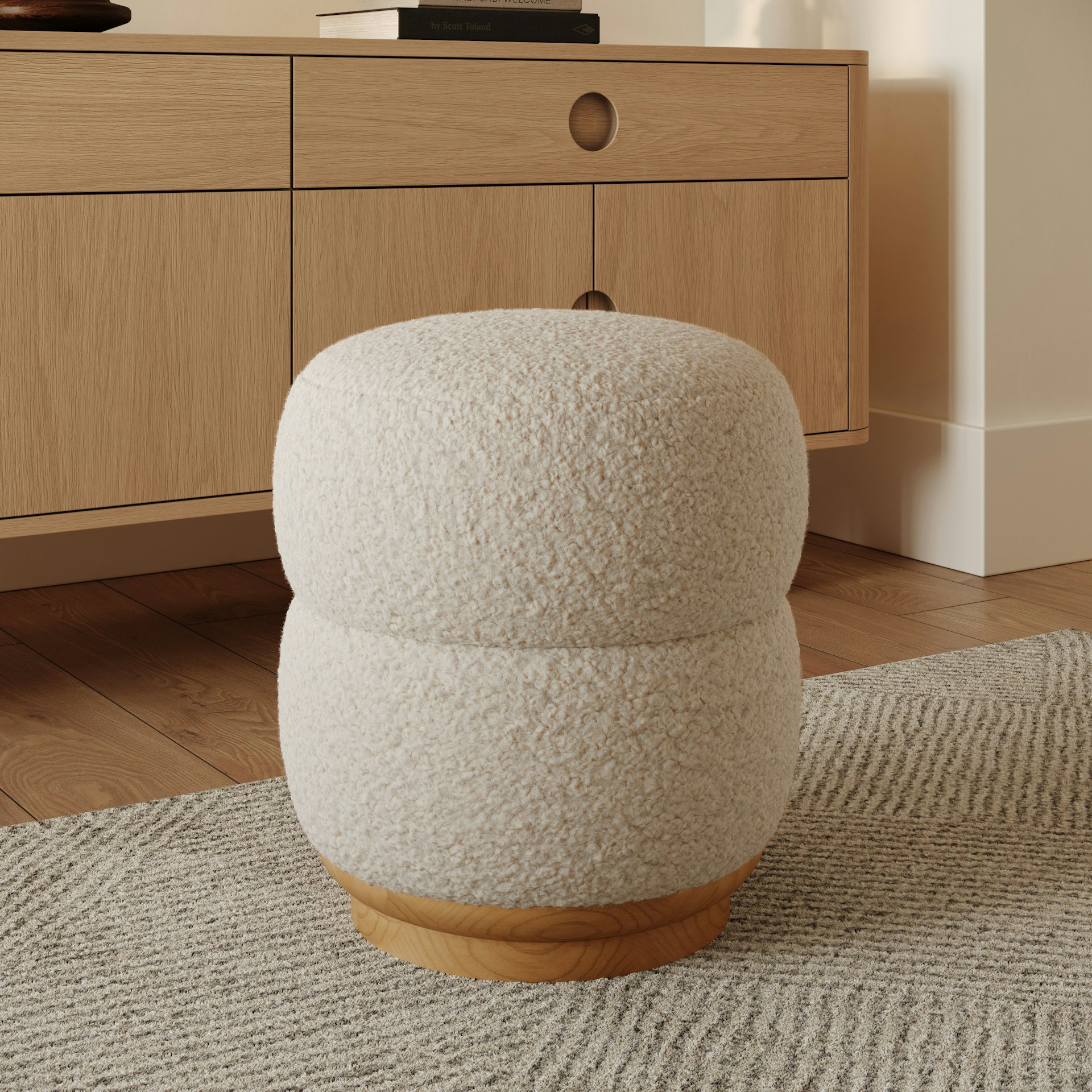 Pica 16" Ottoman - Short Shearling White