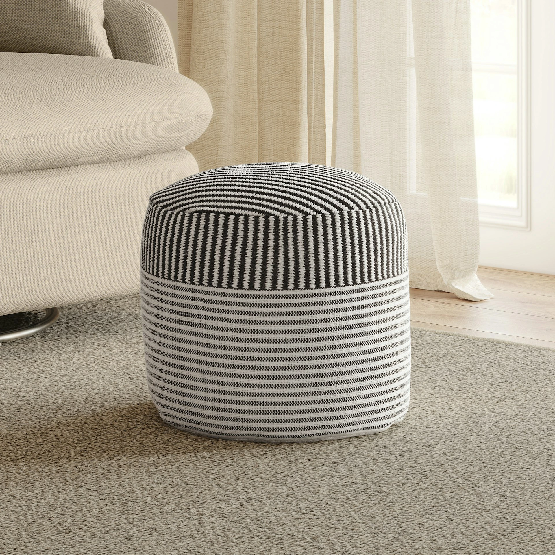 Keyla 16" Pouf - Black Stripe