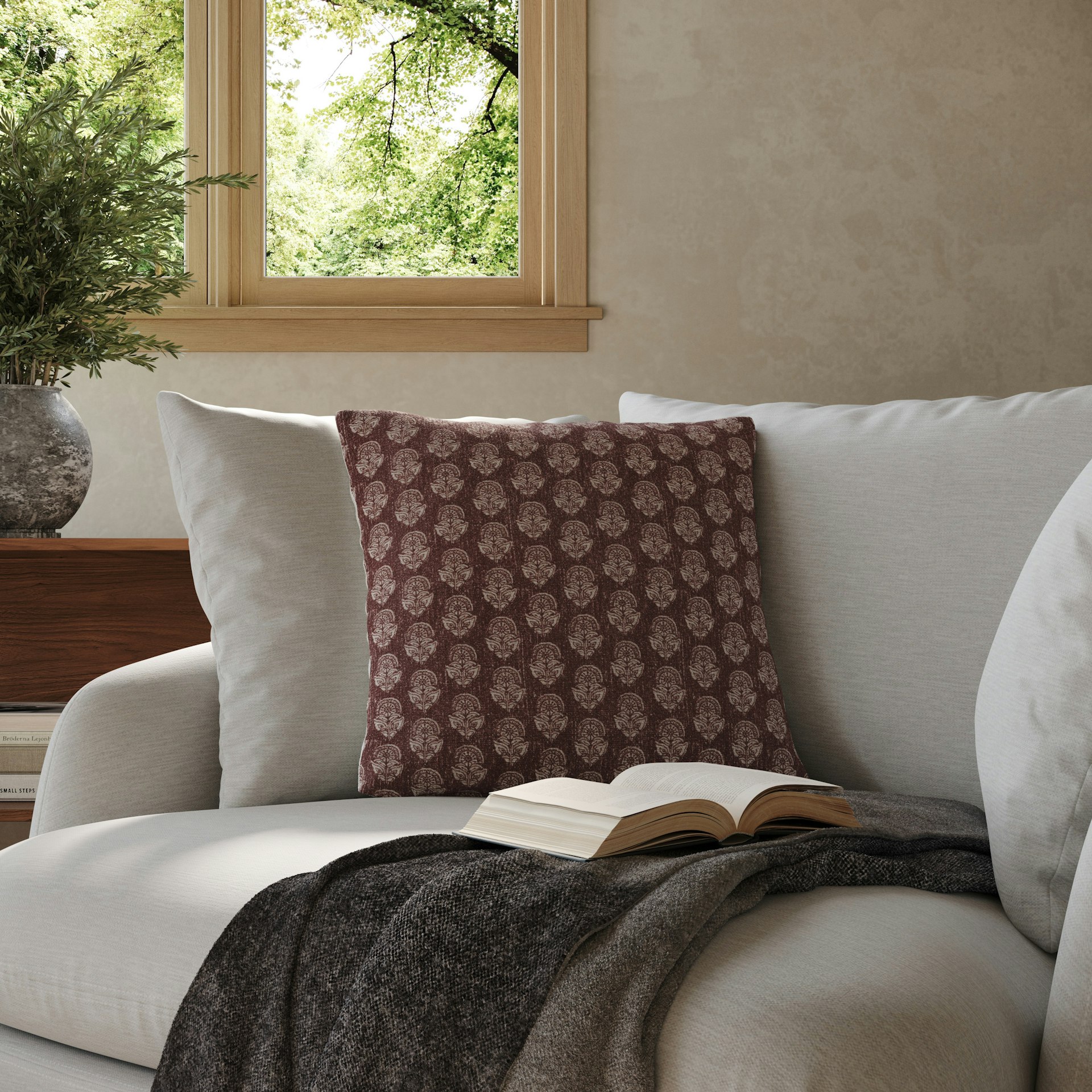 Laurel Pillow - Purple Blockprint