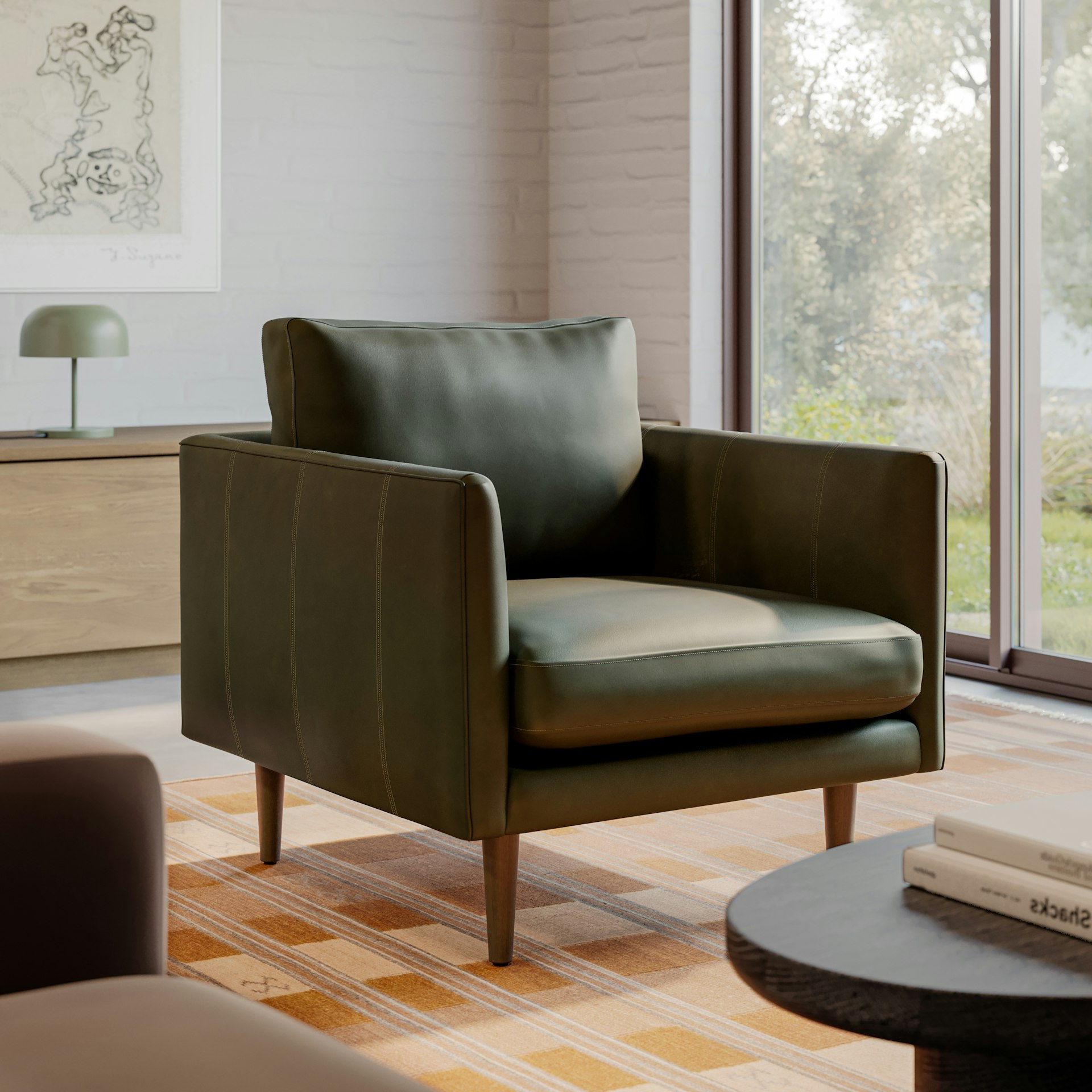 Burrard 32" Leather Lounge Chair - Charme Green