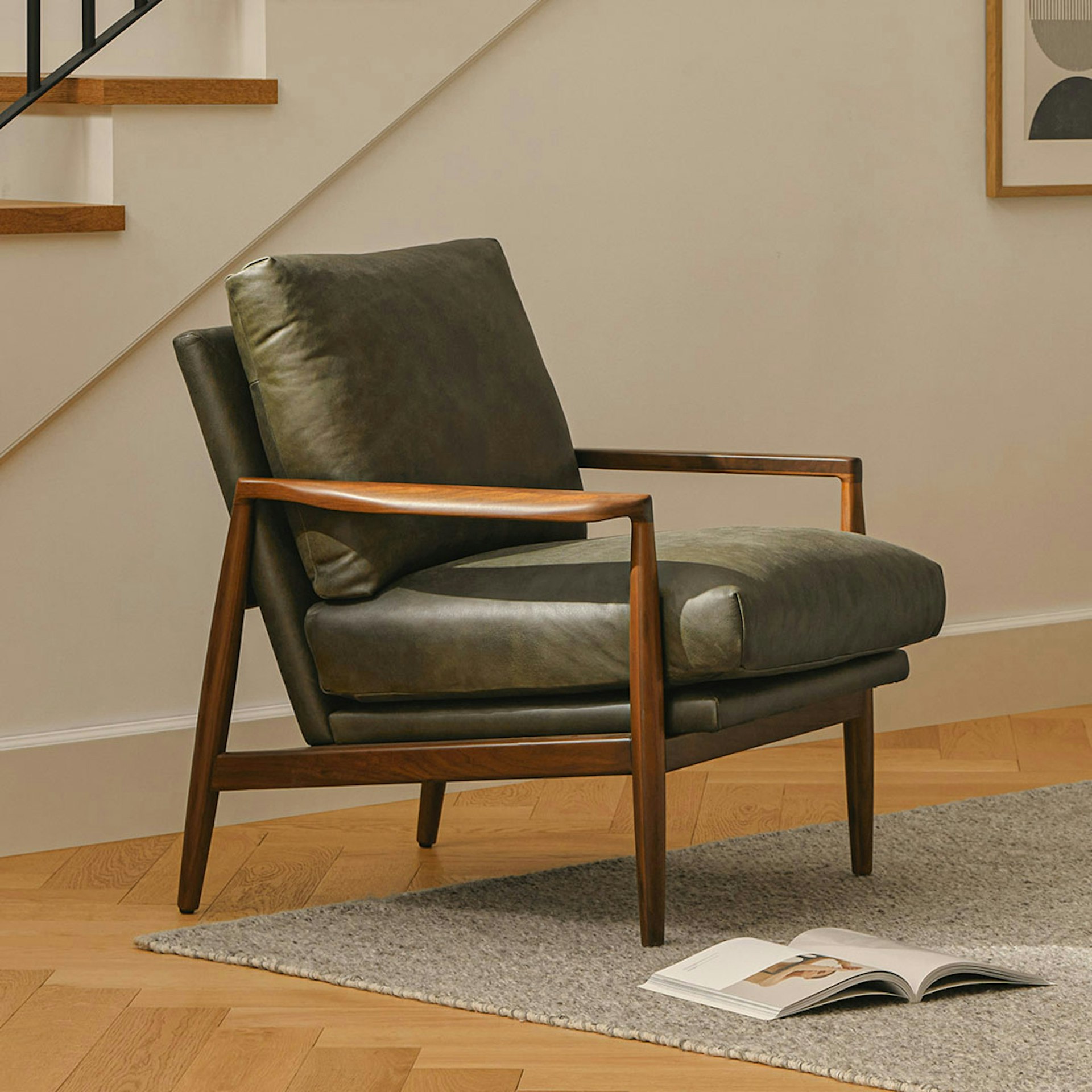 Bavel 28.5" Leather Lounge Chair - Charme Green