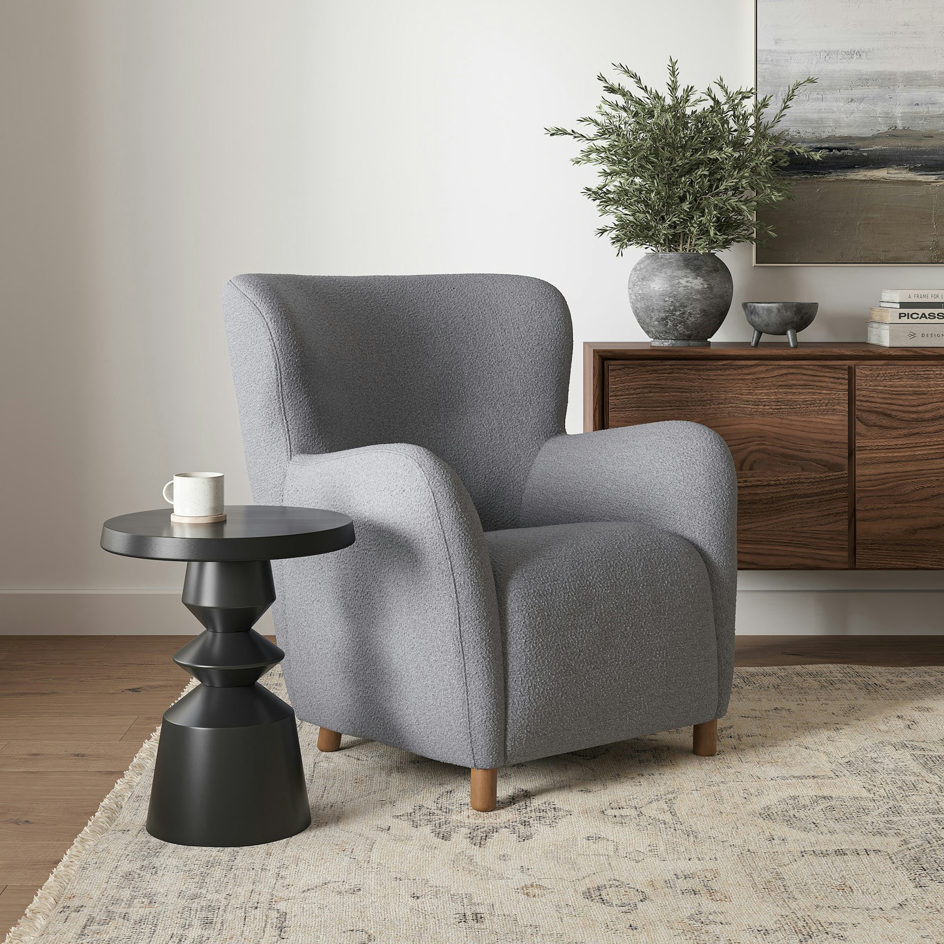Archie 31.5" Lounge Chair - Bijou Gray BouclÃ©