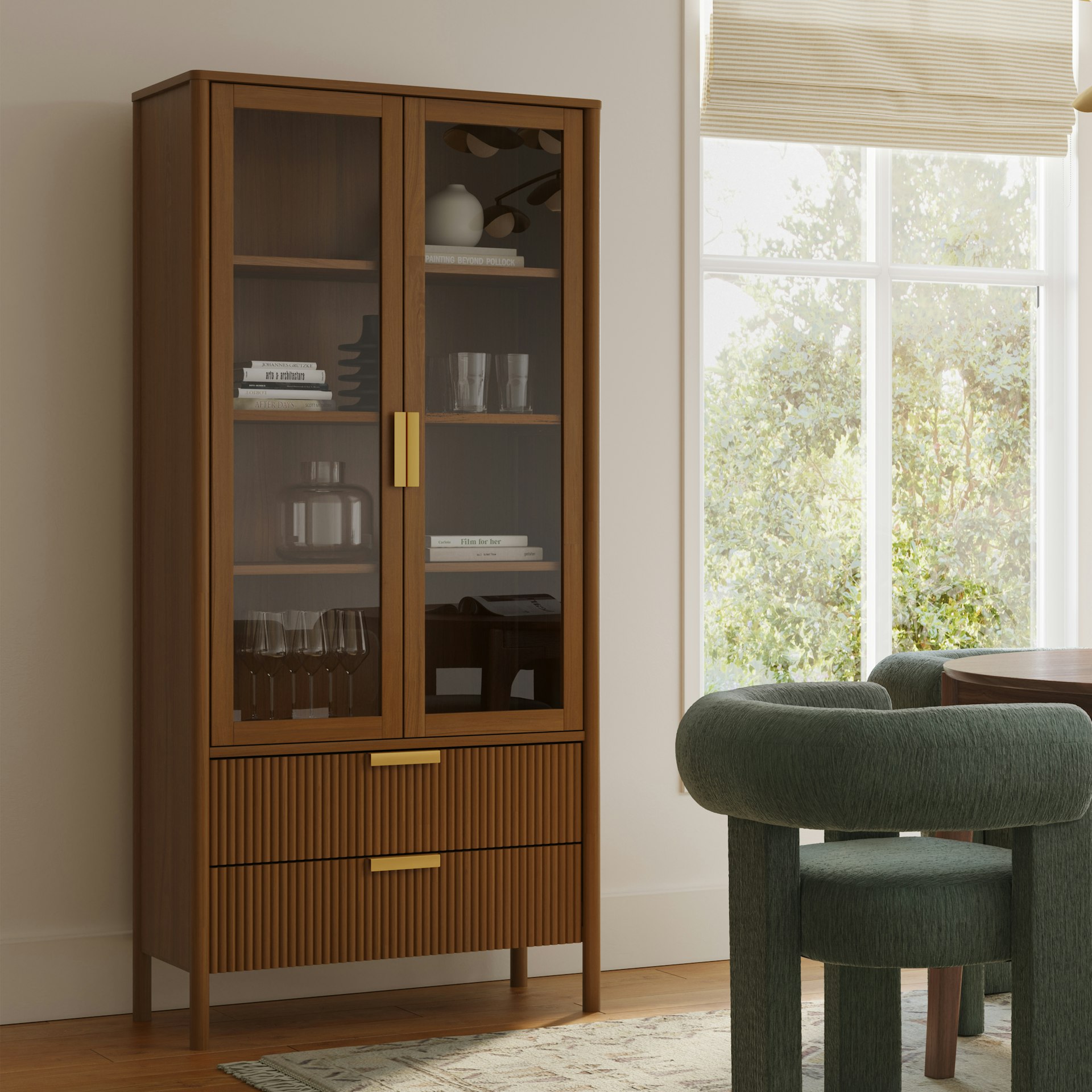 Liv 35.25" Glass Cabinet - Walnut