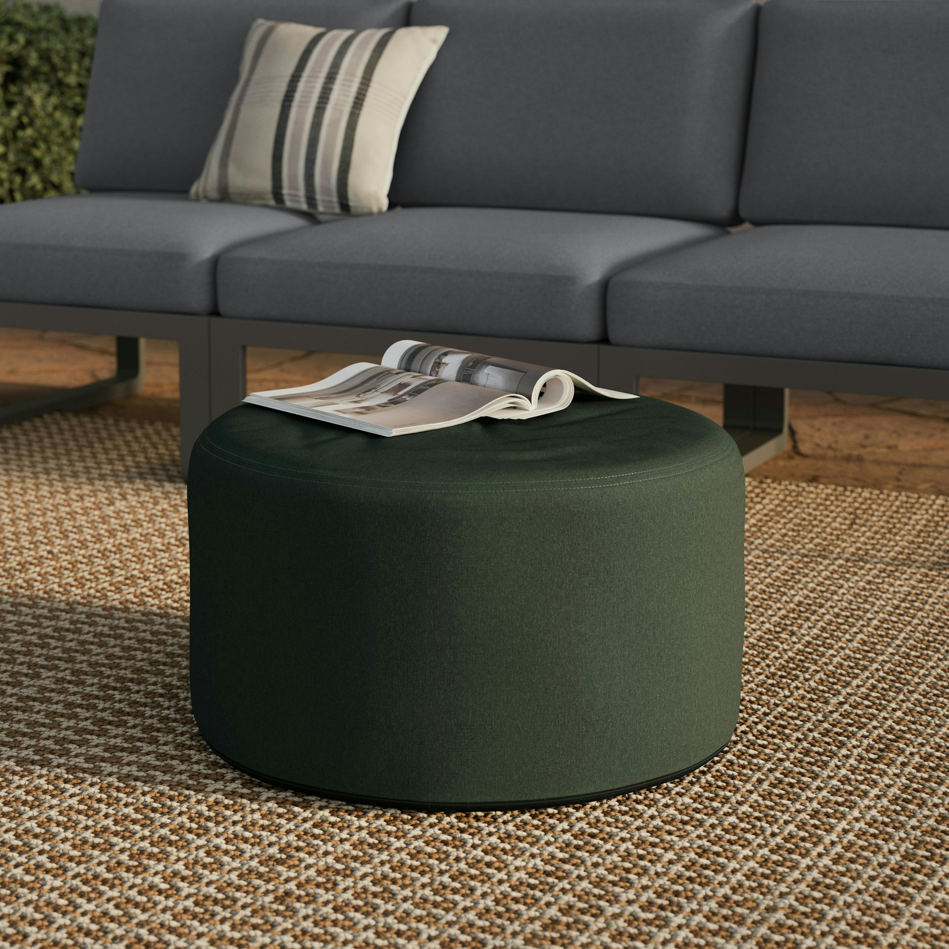 Olara 25" Indoor/Outdoor Pouf - Dravite Green