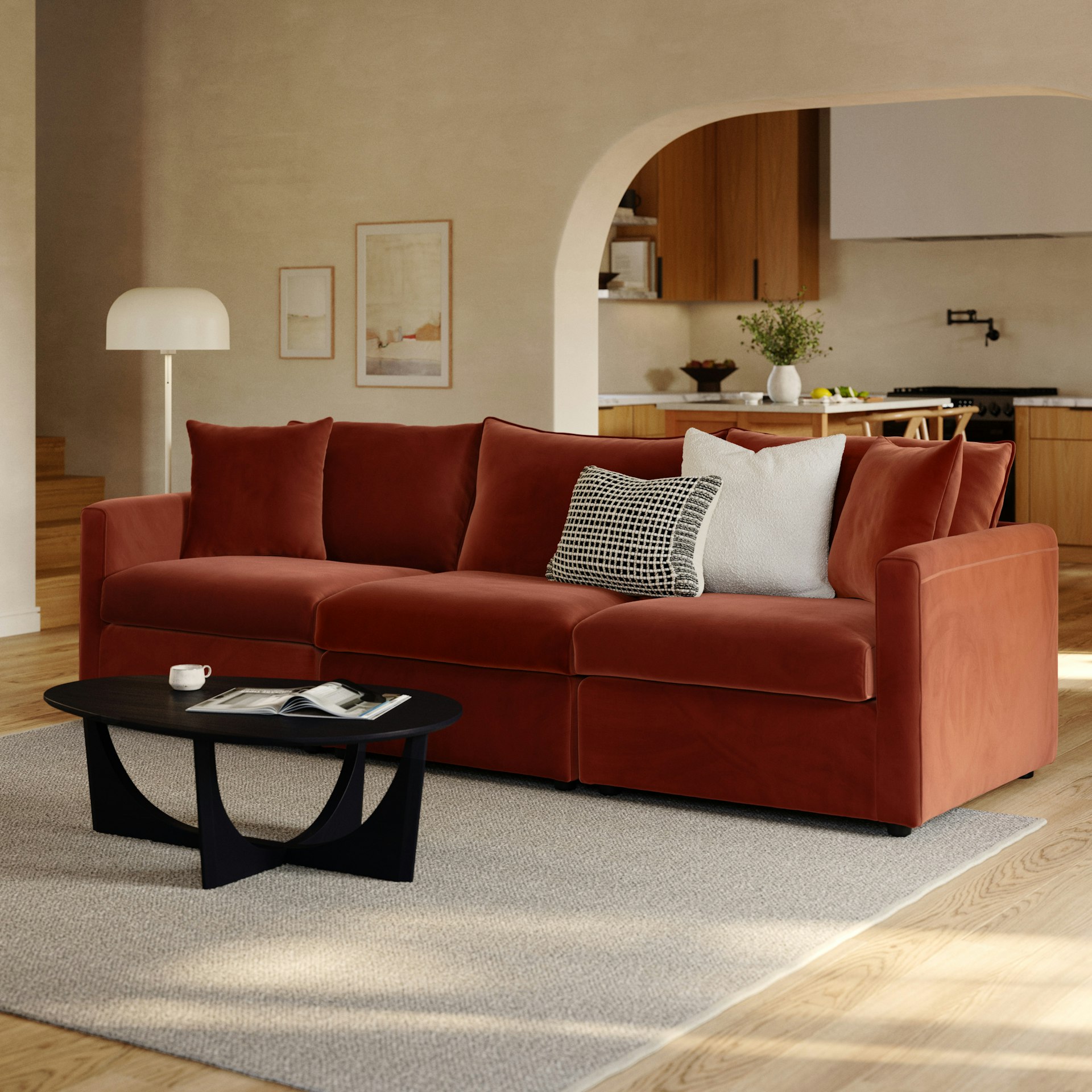 Lenae 104.5" Velvet Modular Sofa - Hale Rust