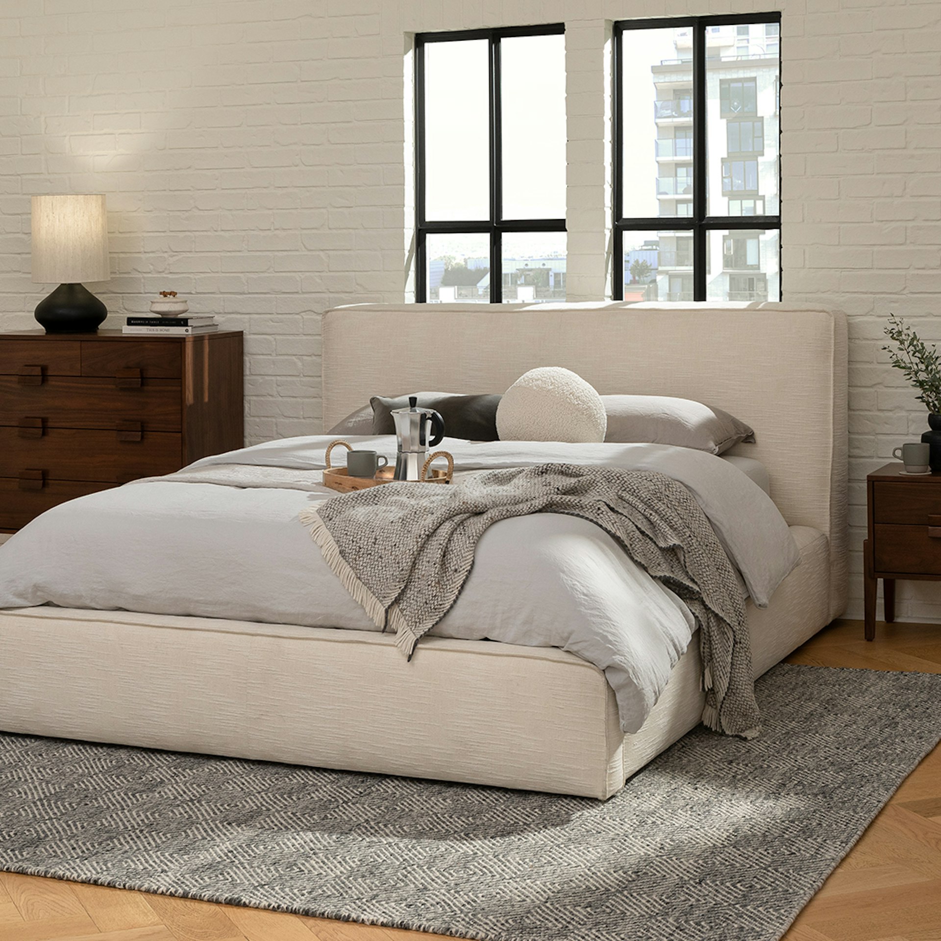 Cigar Queen Upholstered Storage Bed - Ankara Ivory