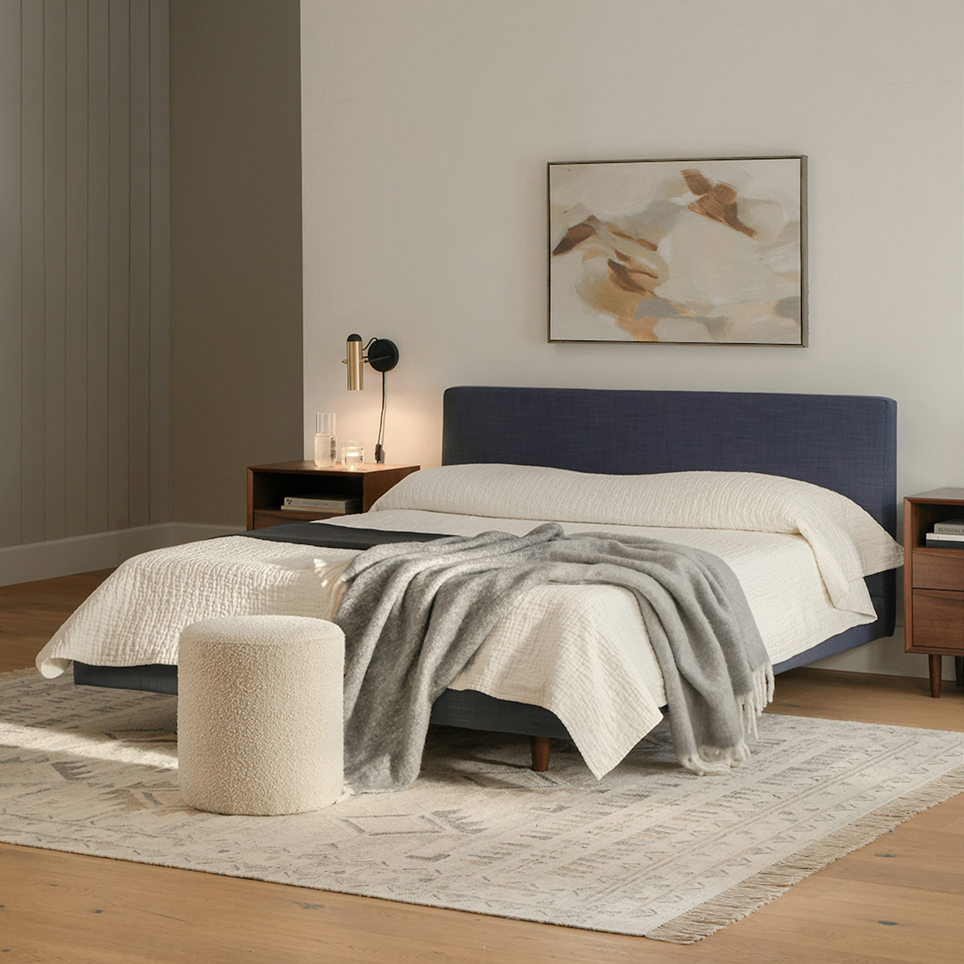 Tessu Queen Low Profile Upholstered Bed - Caspian Blue