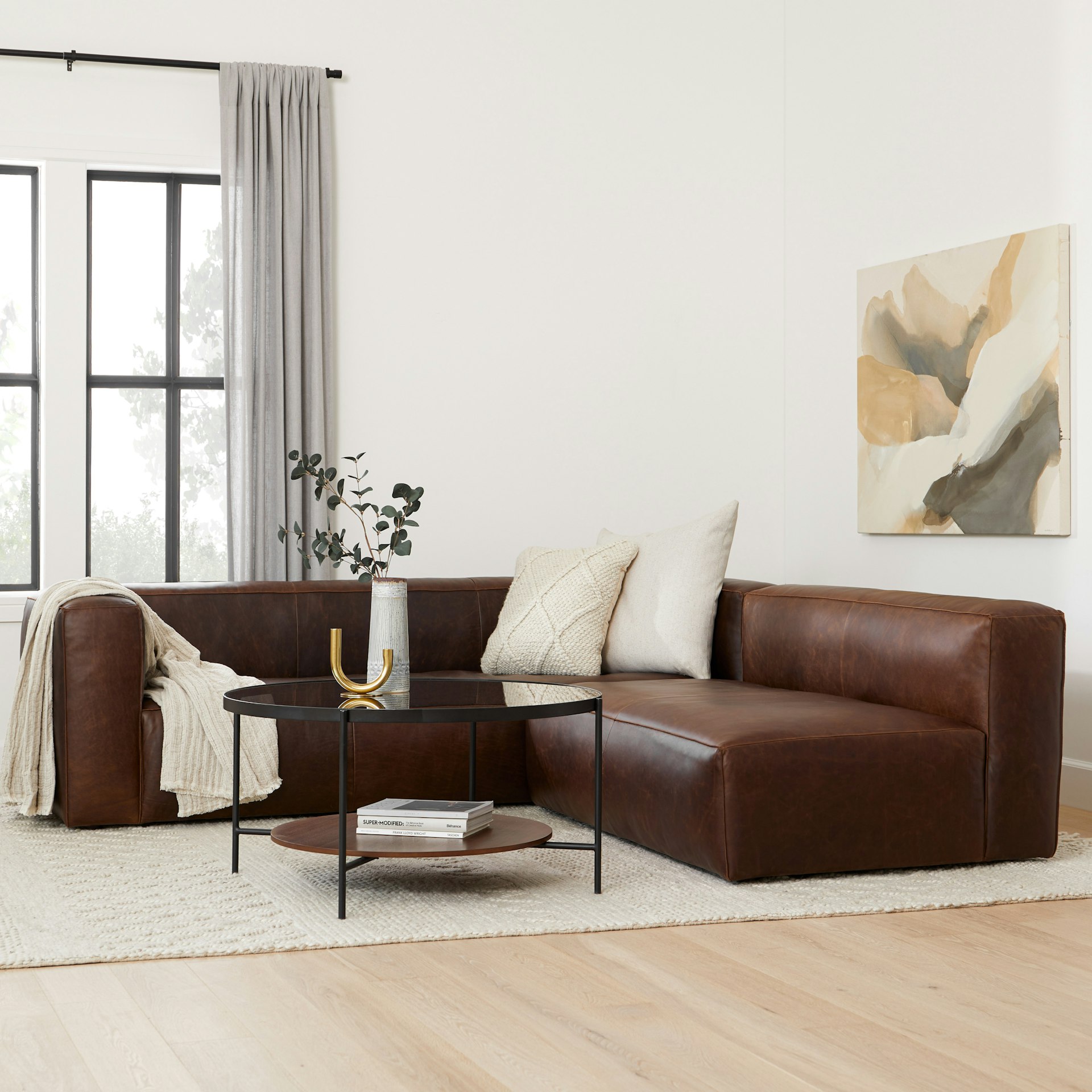 Cigar 94.5" Leather Reversible Sectional - Indiana Brown