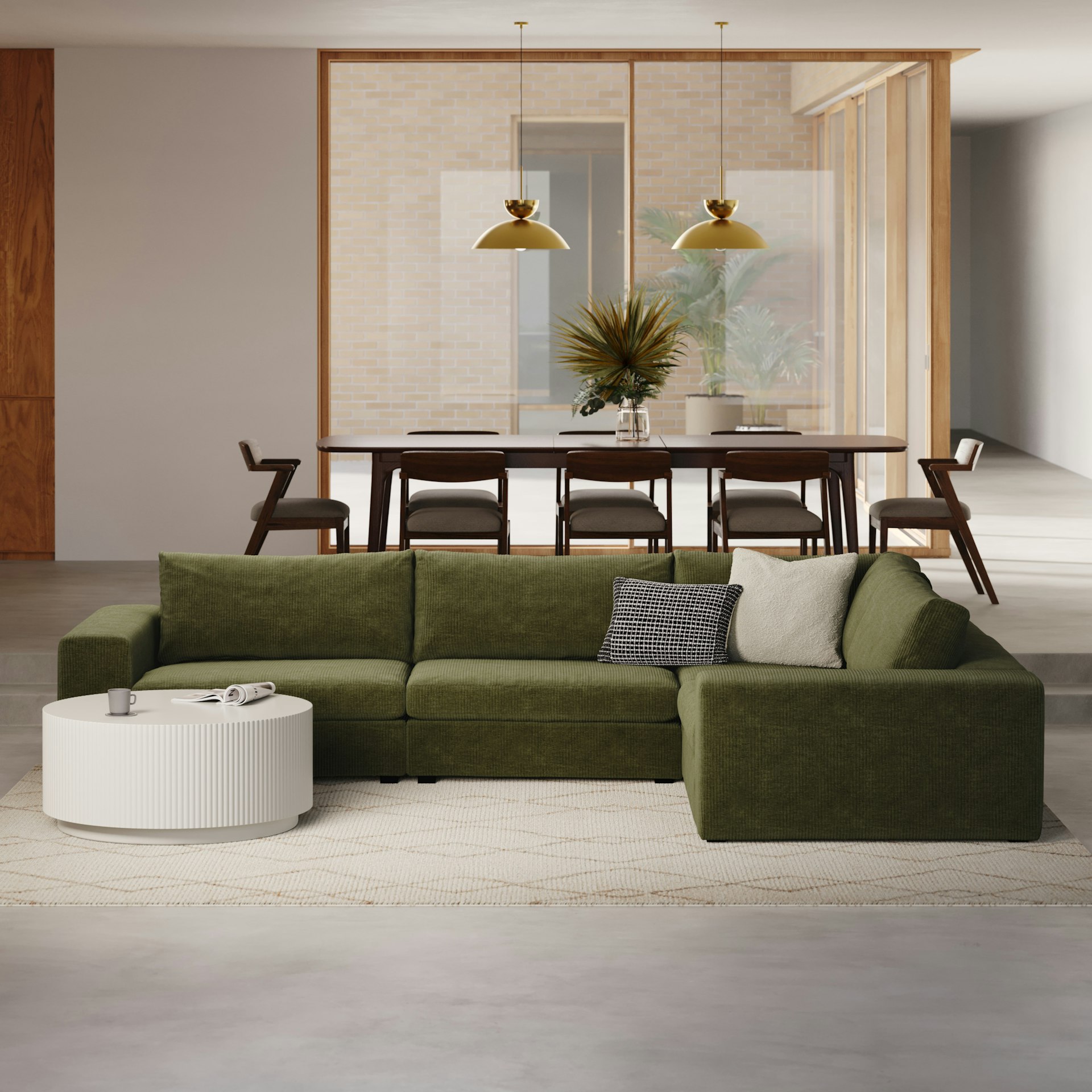 Beta 133.5" Modular L Sectional - Cypress Green