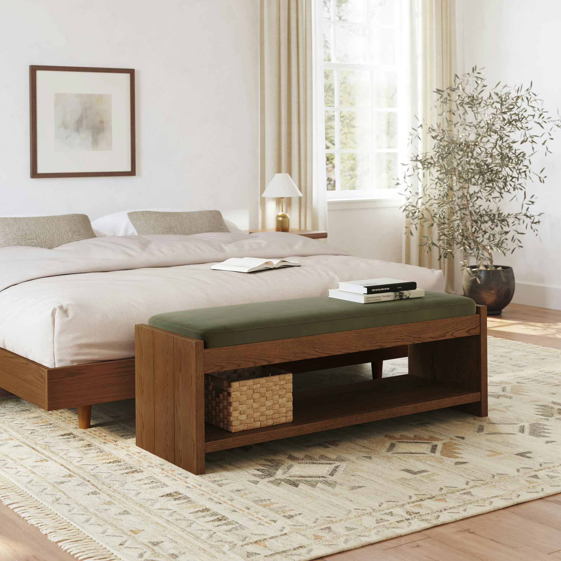 Cassie 56" Velvet Bench - Smoked Oak and Hale Fir Green 3 Cassie 56" Velvet Bench - Smoked Oak and Hale Fir Green