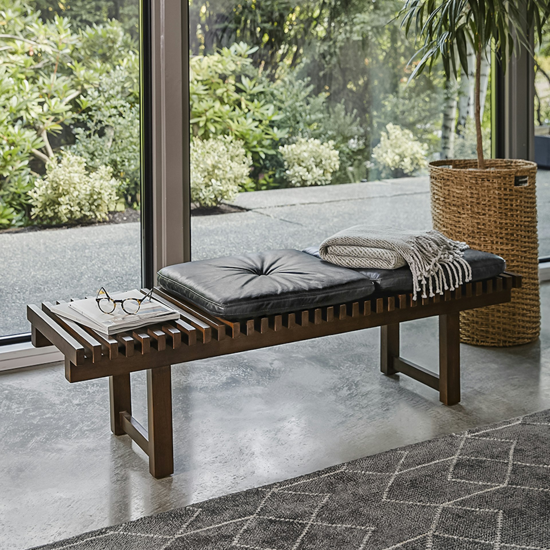 Ripa 59" Leather Bench - Oxford Black