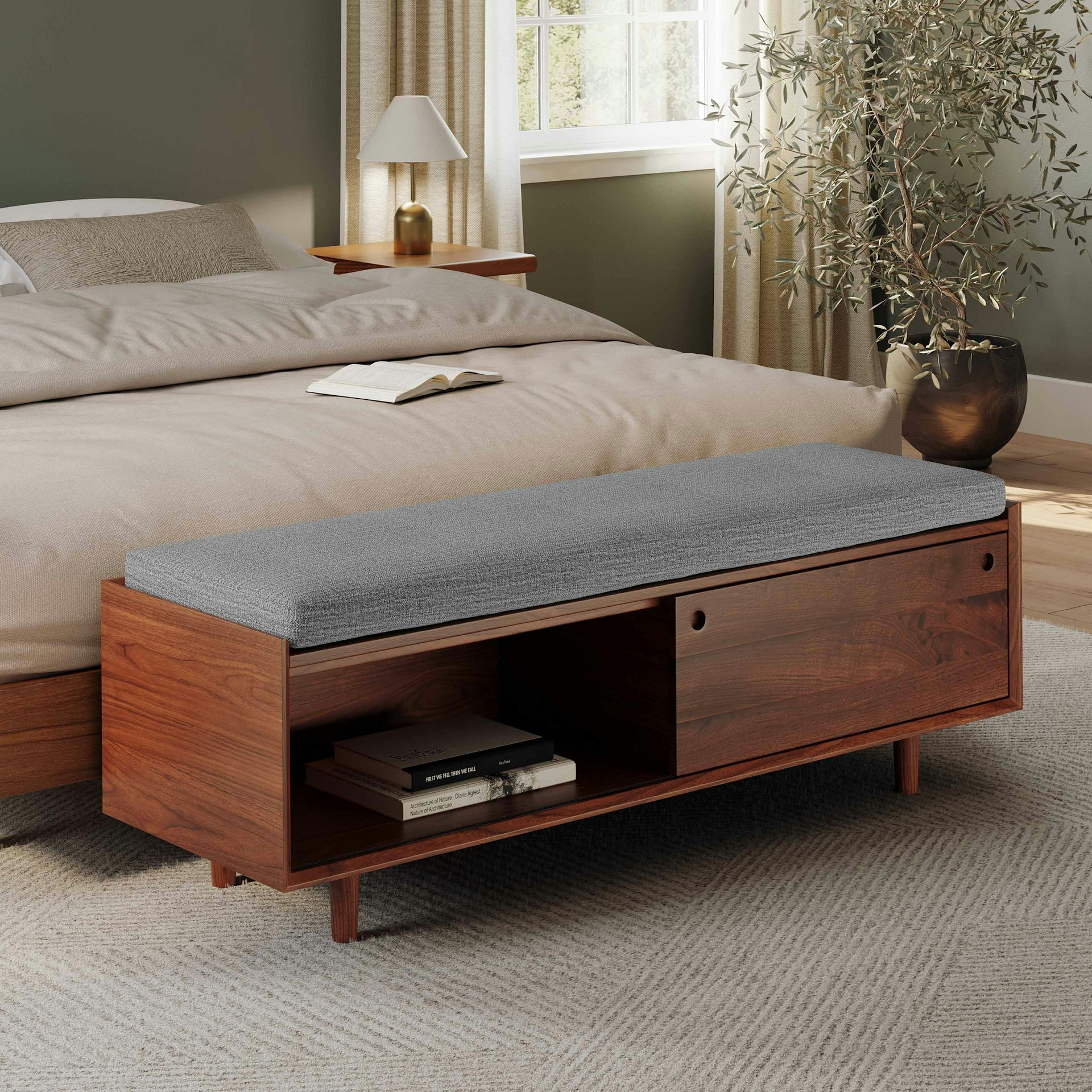 Nederin 55.5" Bench - Walnut and Pebble Gray
