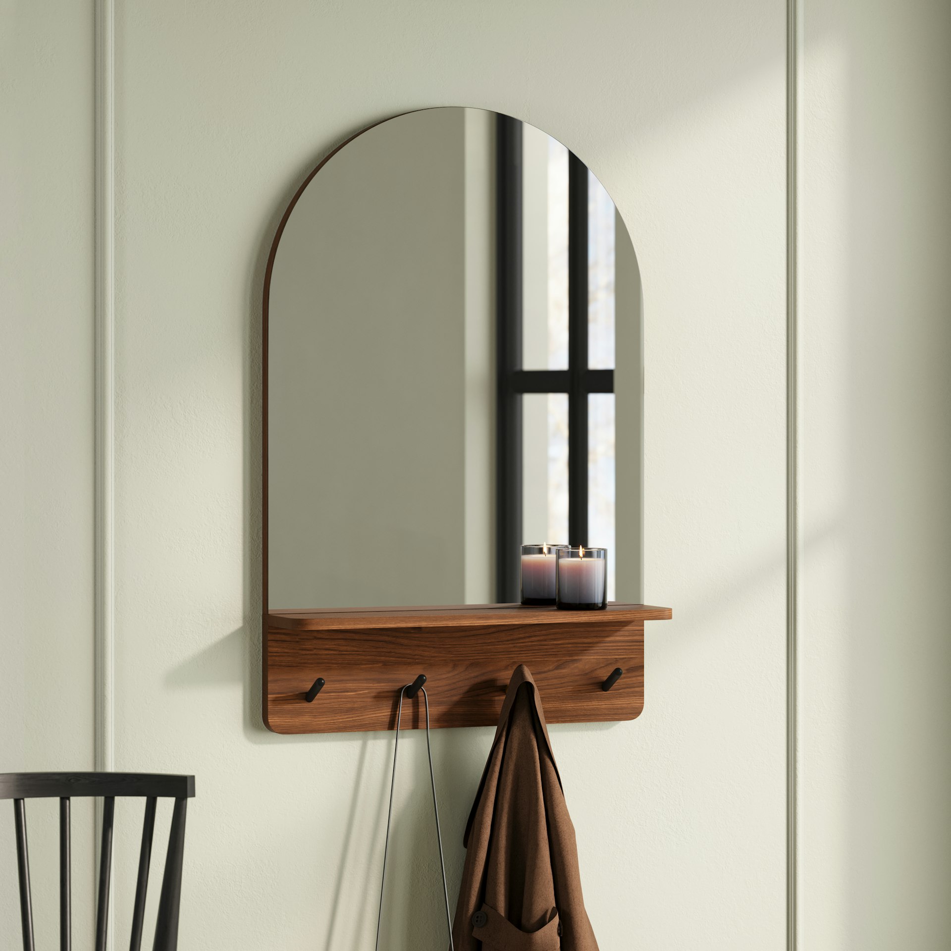 Williams 24" Shelf, Coat Rack, and Mirror - Black and Walnut